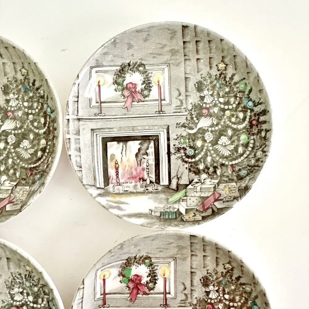 JOHNSON BROS IRONSTONE CHRISTMAS COASTER PLATES SET OF 4